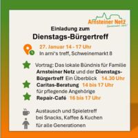 Vortrag über das Arnsteiner Netz, Caritas-Beratung, Repair-Café - Dienstags-Bürgertreff