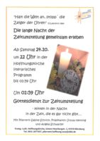 Die lange Nacht der Zeitumstellung gemeinsam erleben, Lesung und Gottesdienst
